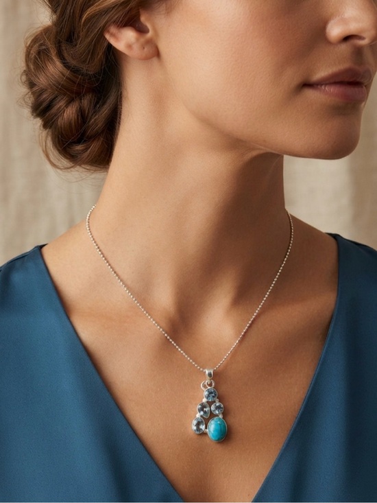 Jewelry - Sterling Silver Turquoise Drop Pendant Necklace - Blue